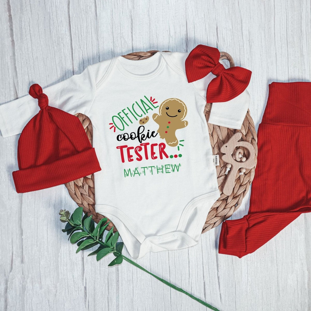 Personalized Official Cookie Tester Baby Onesie and Long Pants Set | Cute Cookie Tester Christmas Bodysuit - BabiChic