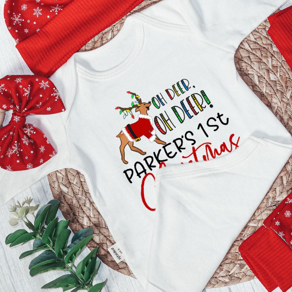 Personalized Oh Deer Baby Bell is Here Baby Onesie and Long Pants Set | Custom Cute Deer Newborn Bodysuit - BabiChic