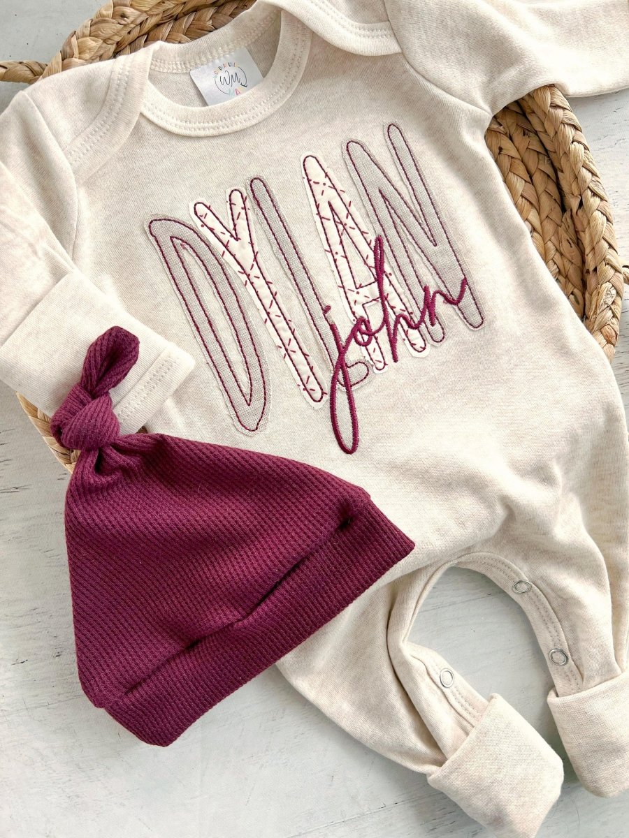 Personalized Romper Baby Boy Oufit & Hat Set, Custom Name Coming Home Outfit Summer Outfit, Baby Shower Gift - BabiChic