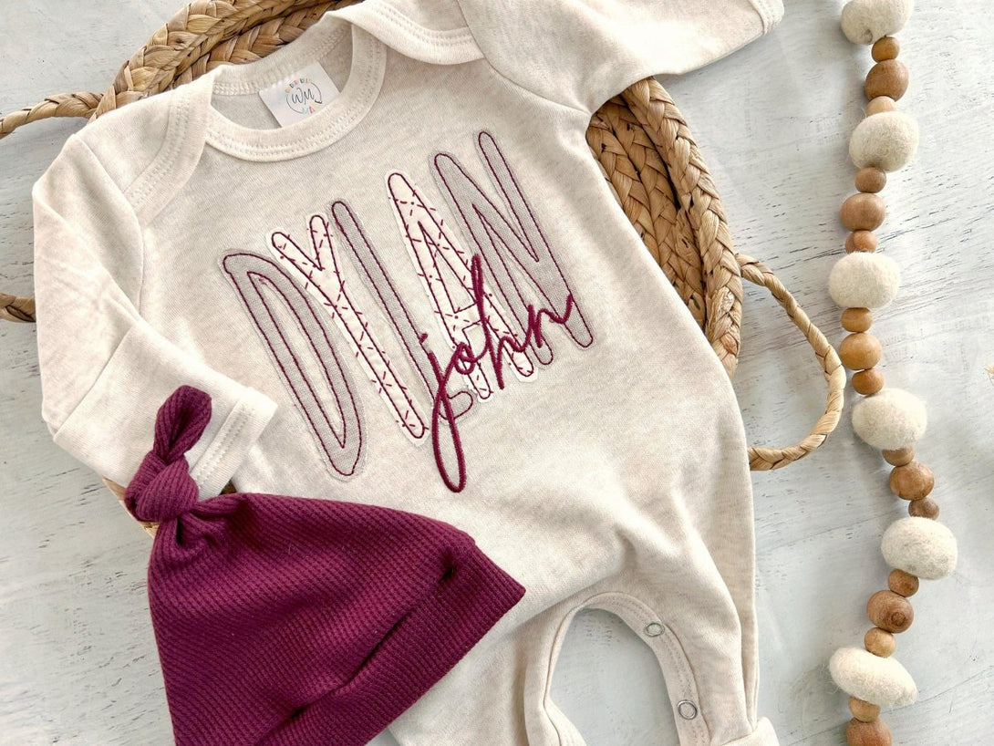 Personalized Romper Baby Boy Oufit & Hat Set, Custom Name Coming Home Outfit Summer Outfit, Baby Shower Gift - BabiChic