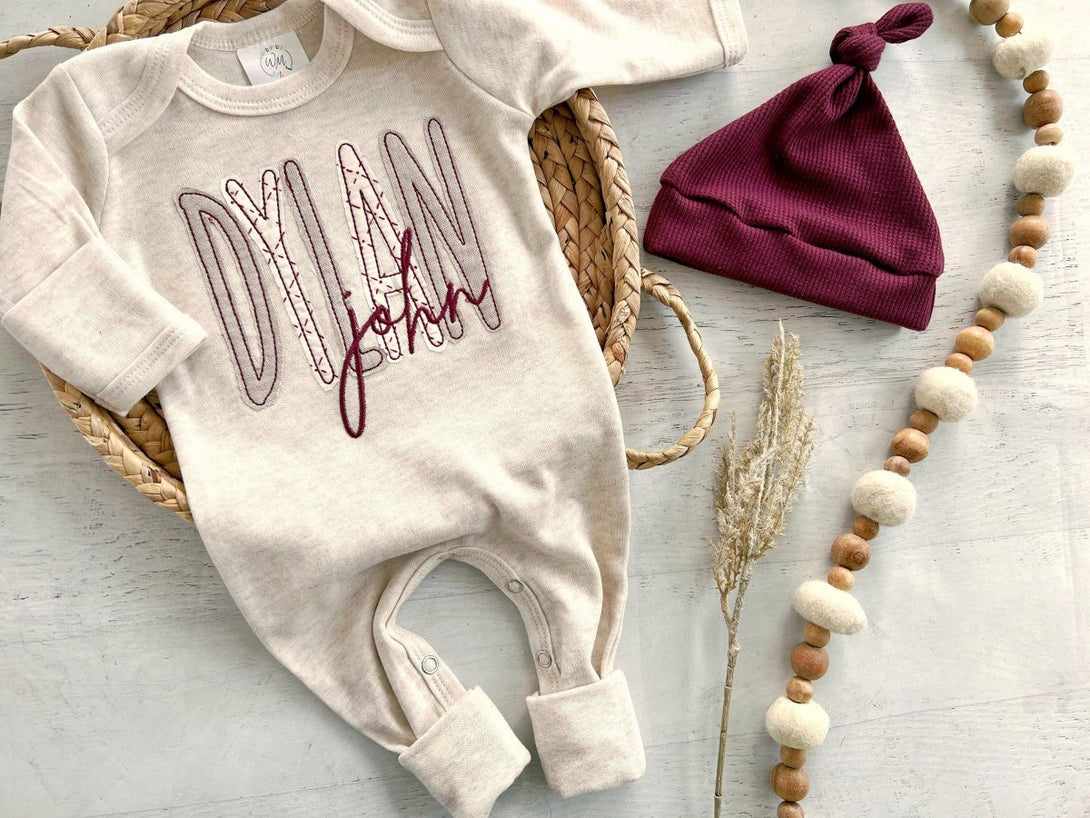 Personalized Romper Baby Boy Oufit & Hat Set, Custom Name Coming Home Outfit Summer Outfit, Baby Shower Gift - BabiChic