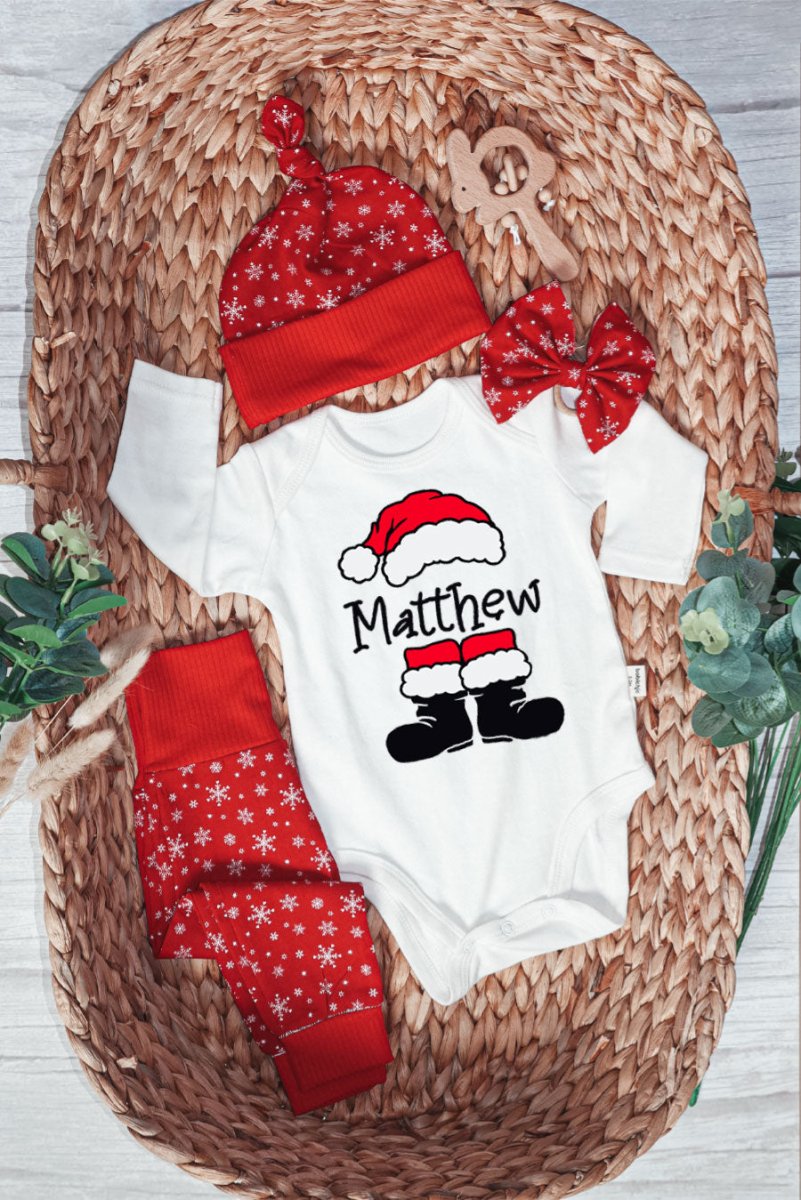 Personalized Santa Christmas Baby Onesie and Long Pants Set | Custom Funny Cute Santa Christmas Baby Bodysuit - BabiChic