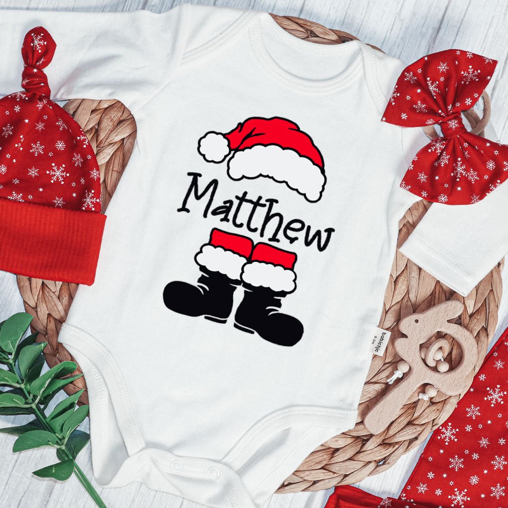 Personalized Santa Christmas Baby Onesie and Long Pants Set | Custom Funny Cute Santa Christmas Baby Bodysuit - BabiChic