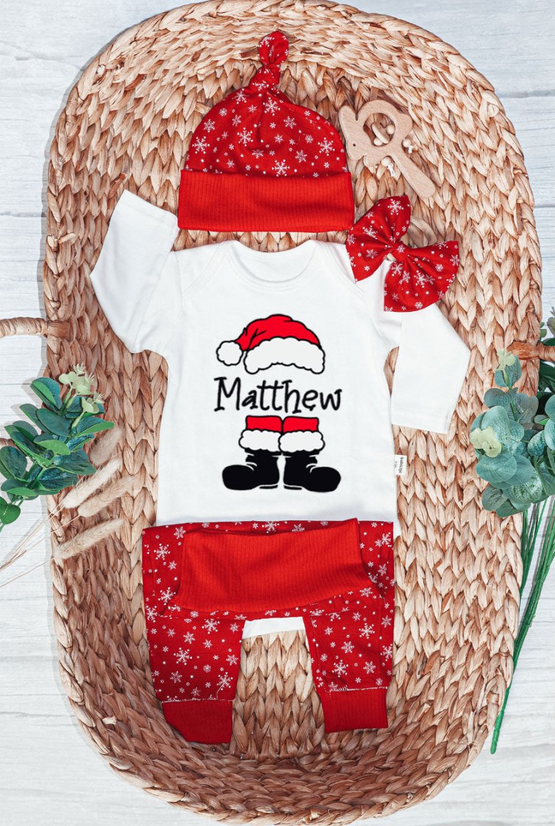 Personalized Santa Christmas Baby Onesie and Long Pants Set | Custom Funny Cute Santa Christmas Baby Bodysuit - BabiChic