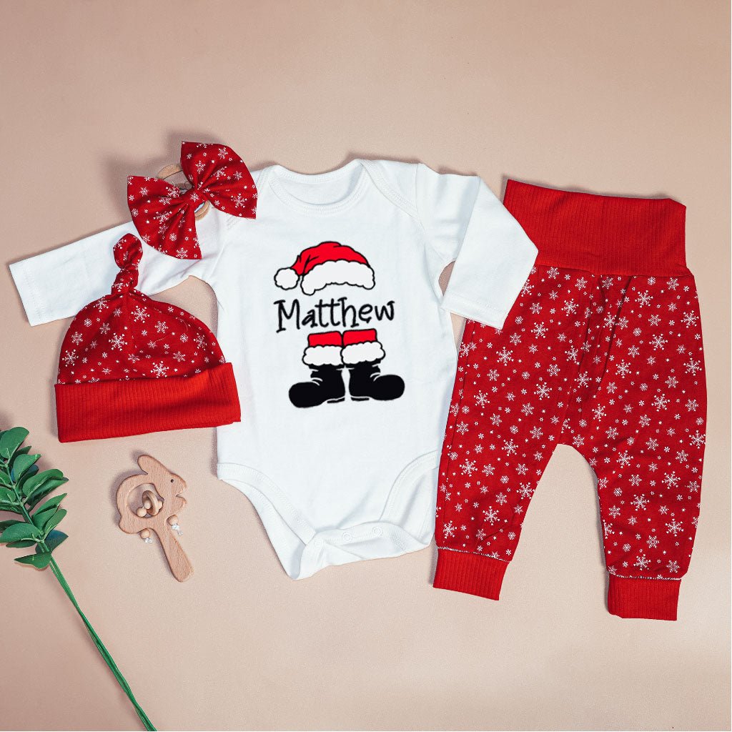 Personalized Santa Christmas Baby Onesie and Long Pants Set | Custom Funny Cute Santa Christmas Baby Bodysuit - BabiChic