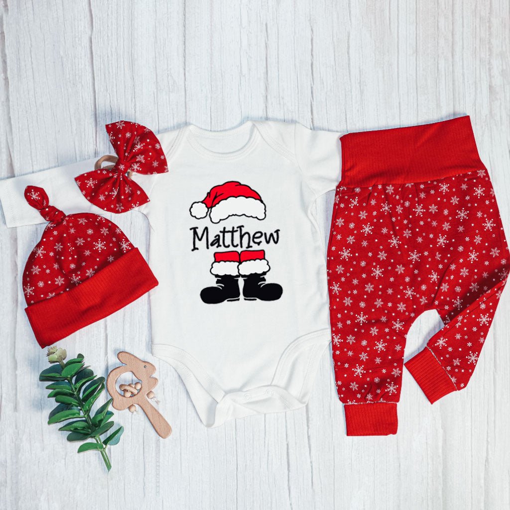 Personalized Santa Christmas Baby Onesie and Long Pants Set | Custom Funny Cute Santa Christmas Baby Bodysuit - BabiChic