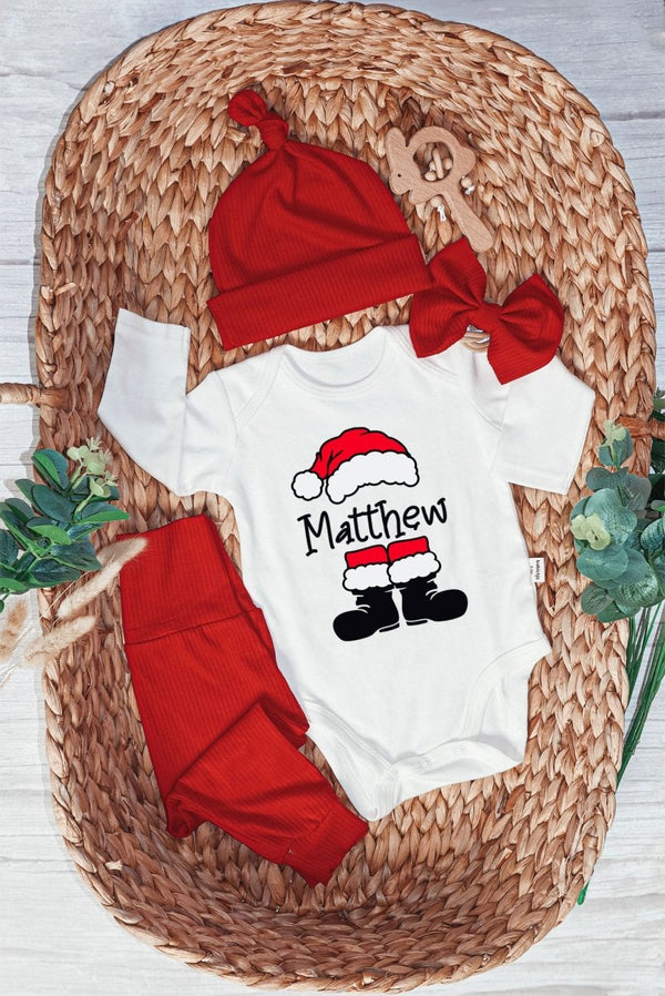 Personalized Santa Christmas Baby Onesie and Long Pants Set | Custom Funny Cute Santa Christmas Baby Bodysuit - BabiChic