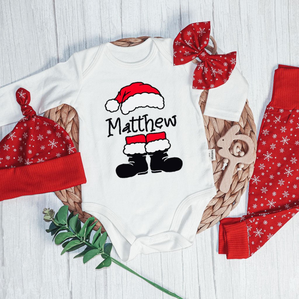 Personalized Santa Christmas Baby Onesie and Long Pants Set | Custom Funny Cute Santa Christmas Baby Bodysuit - BabiChic