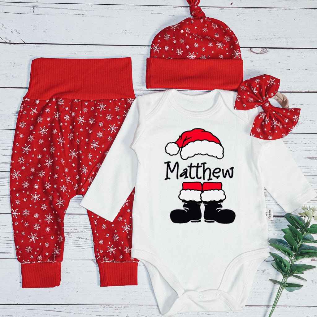 Personalized Santa Christmas Baby Onesie and Long Pants Set | Custom Funny Cute Santa Christmas Baby Bodysuit - BabiChic