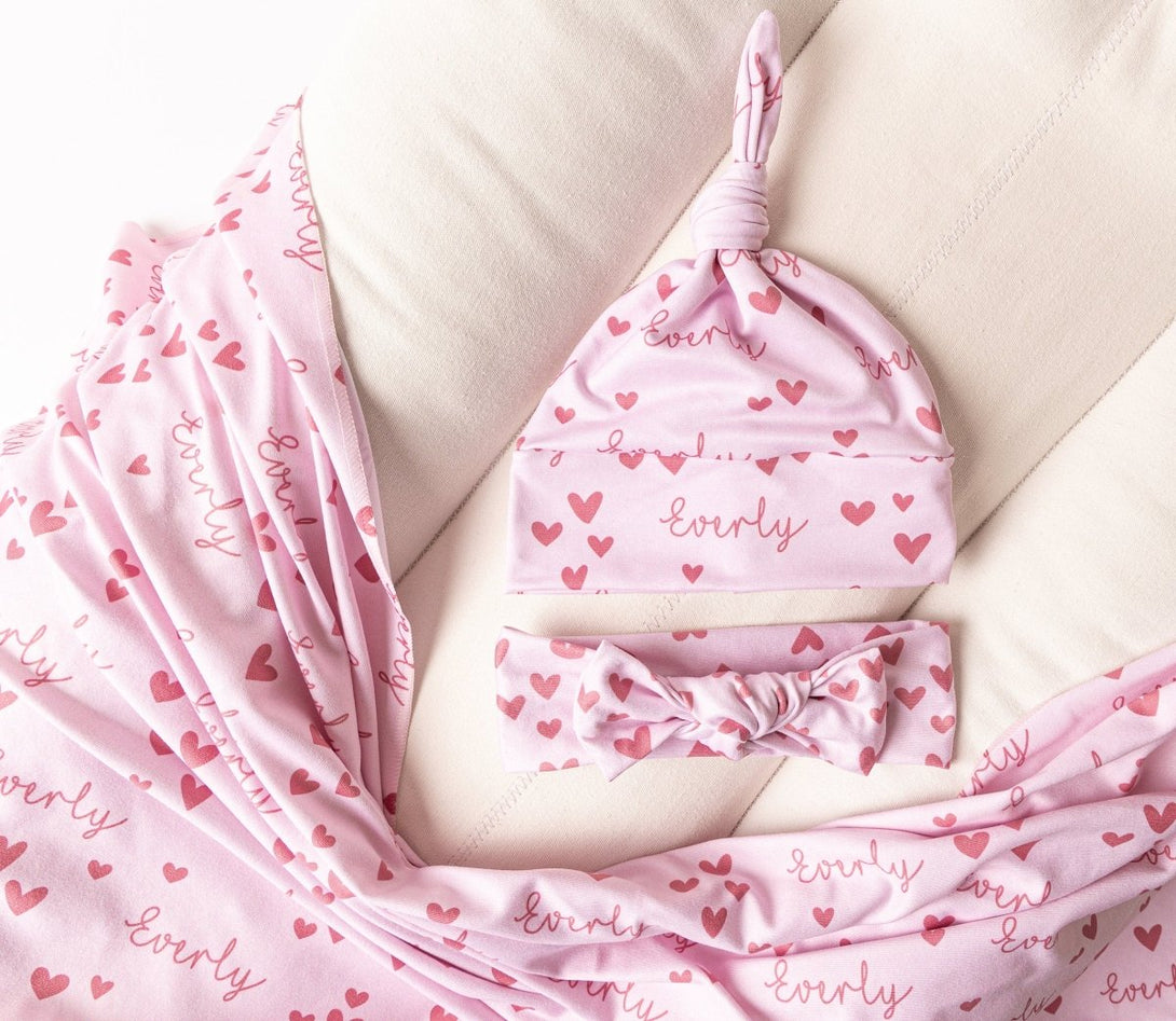 Personalized Swaddle Blanket - Hearts - BabiChic