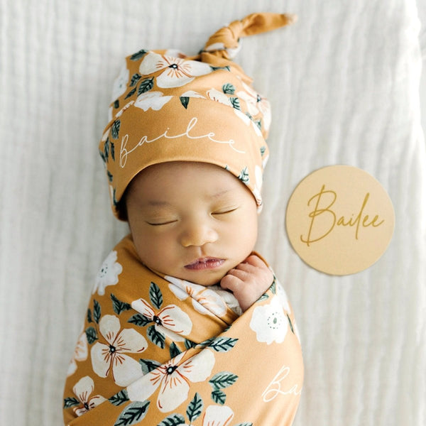 Personalized Swaddle Blanket - Modern Floral - BabiChic