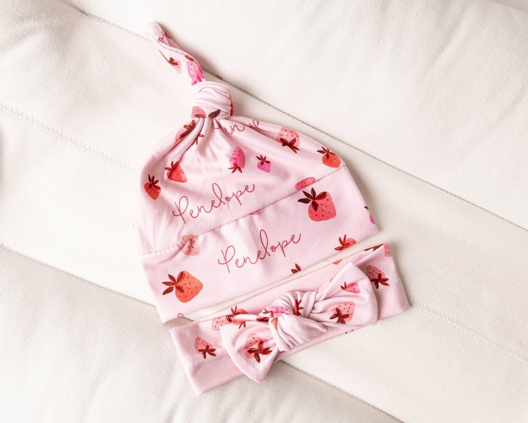 Personalized Swaddle Blanket - Strawberries - BabiChic