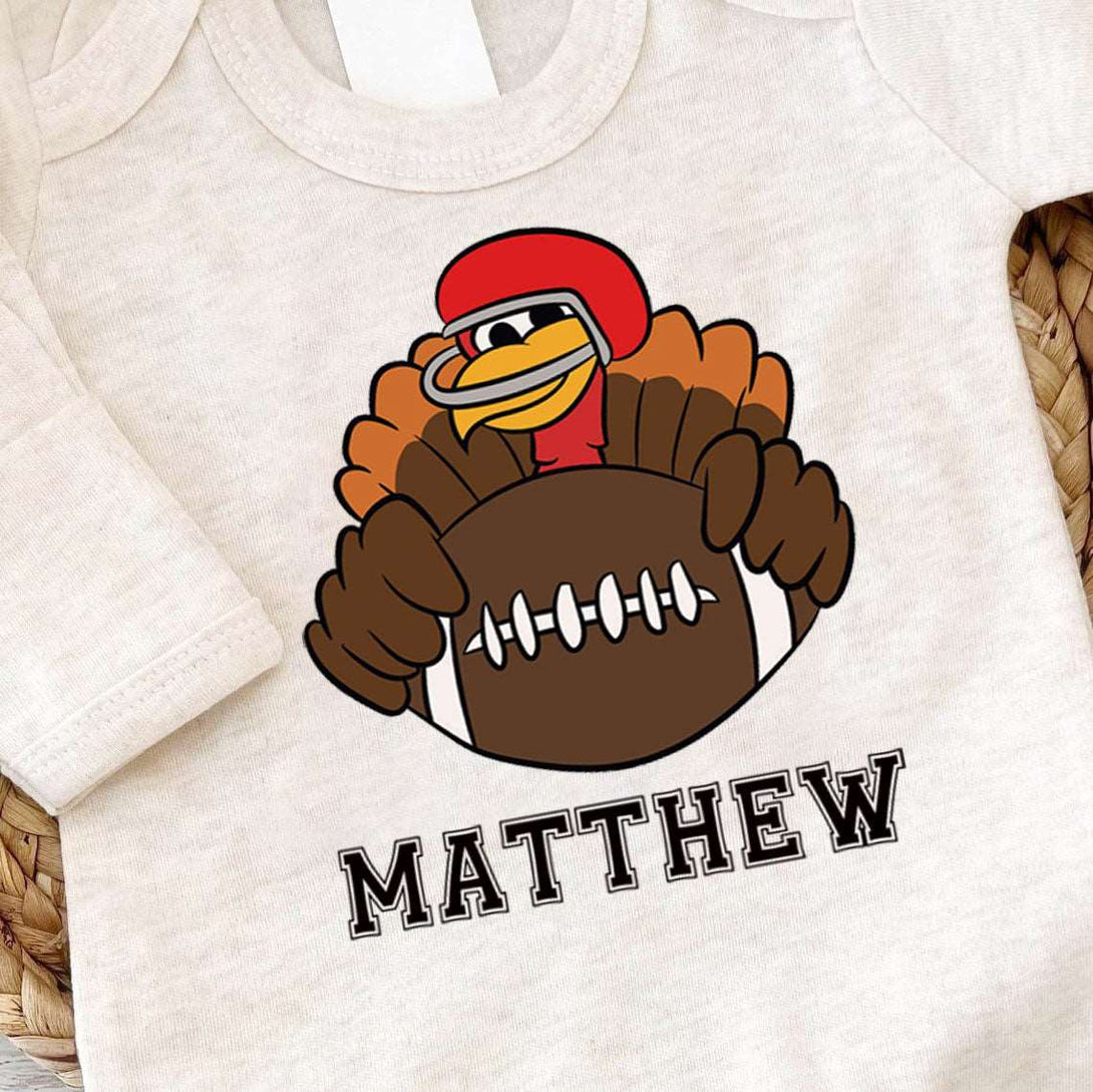 Personalized Thanksgiving Football Turkey Romper – 1st Thanksgiving Style - BabiChic