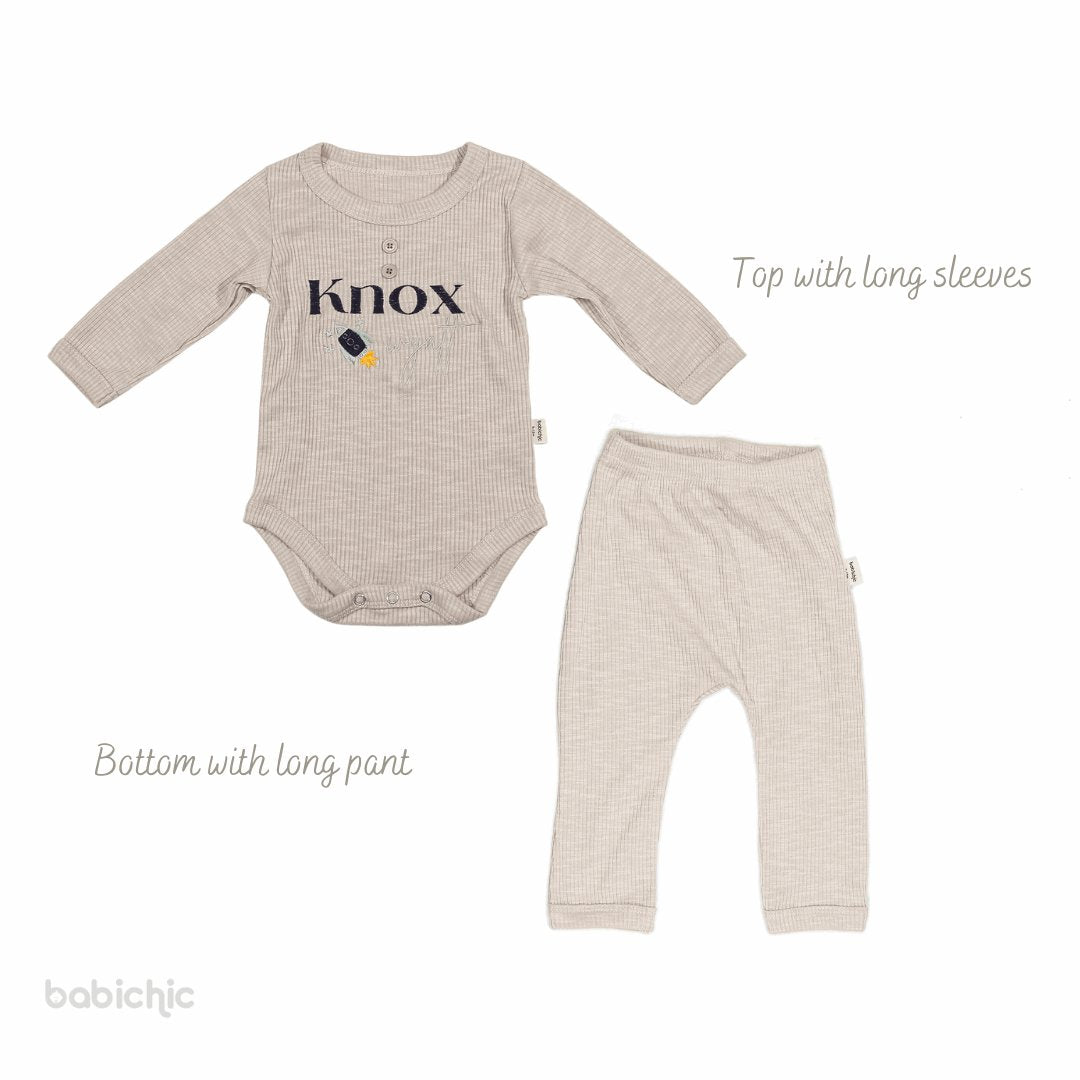 Personalized Top & Bottom Baby Must Haves - Long Sleeve Onesies & Long Pants - Embroidered Name Walking Outfits - BabiChic