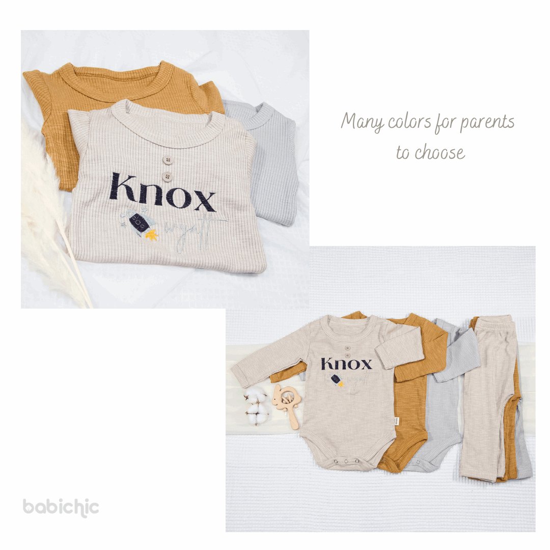 Personalized Top & Bottom Baby Must Haves - Long Sleeve Onesies & Long Pants - Embroidered Name Walking Outfits - BabiChic