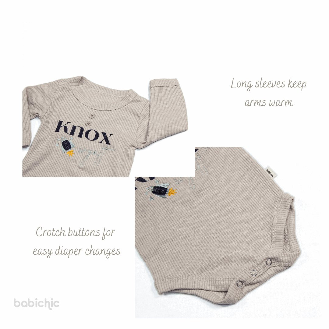 Personalized Top & Bottom Baby Must Haves - Long Sleeve Onesies & Long Pants - Embroidered Name Walking Outfits - BabiChic