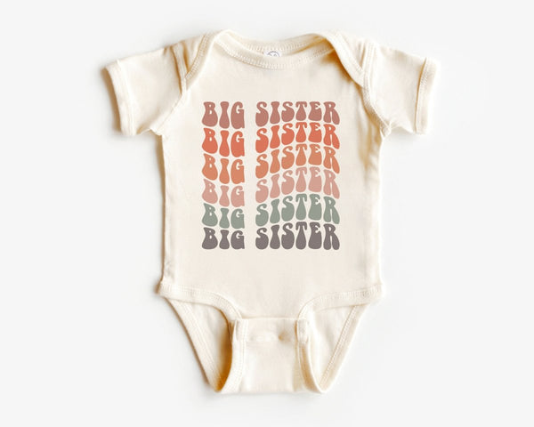 Retro Big Sister Baby Onesie - Rainbow Sibling Bodysuit - Natural Big Sister Baby Onesie - BabiChic