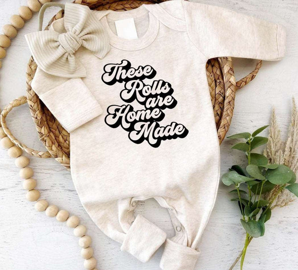 Retro Natural Neutral Romper - Home Made Rolls, Toddler Shirt for Retro Fall, Funny Thanksgiving Bodysuit - BabiChic