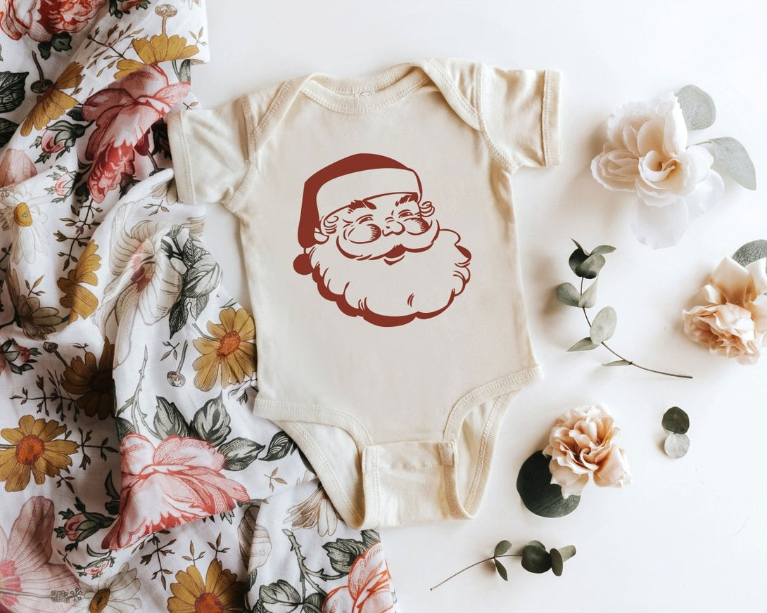 Retro Santa Baby Onesie - Cute Christmas Bodysuit - Holiday Natural Baby Onesie - BabiChic