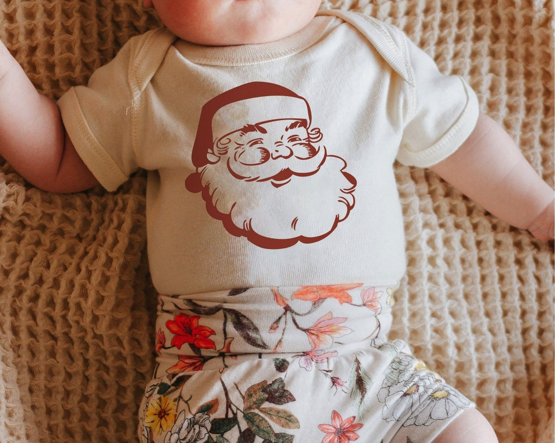 Retro Santa Baby Onesie - Cute Christmas Bodysuit - Holiday Natural Baby Onesie - BabiChic