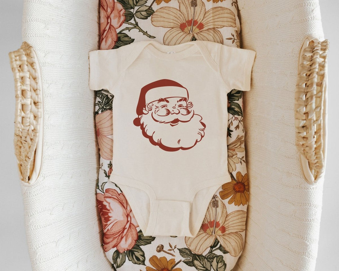 Retro Santa Baby Onesie - Cute Christmas Bodysuit - Holiday Natural Baby Onesie - BabiChic