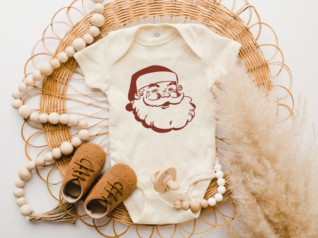 Retro Santa Baby Onesie - Cute Christmas Bodysuit - Holiday Natural Baby Onesie - BabiChic