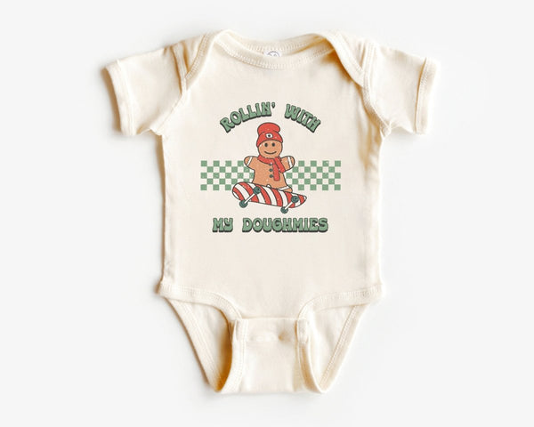 Rolling With My Doughmies Baby Onesie - Retro Gingerbread Bodysuit - Cute Christmas Baby Onesie - BabiChic