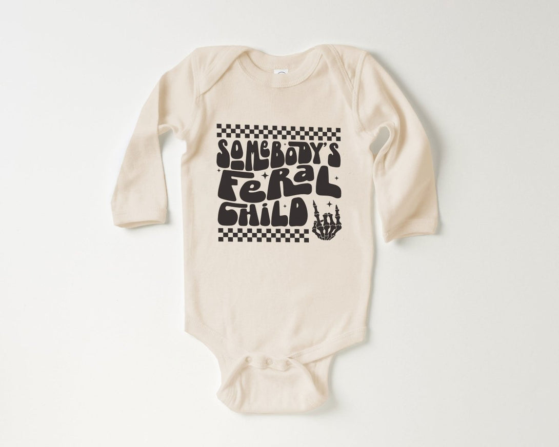 Somebodys Feral Child Baby Onesie - Funny Unisex Bodysuit - Edgy Wild Child Natural Onesie - BabiChic