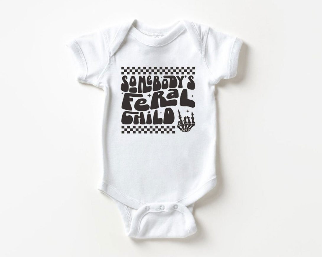 Somebodys Feral Child Baby Onesie - Funny Unisex Bodysuit - Edgy Wild Child Natural Onesie - BabiChic