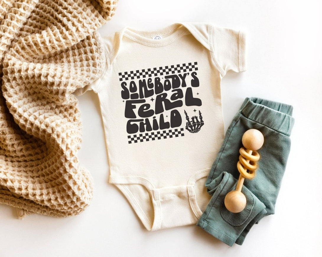 Somebodys Feral Child Baby Onesie - Funny Unisex Bodysuit - Edgy Wild Child Natural Onesie - BabiChic