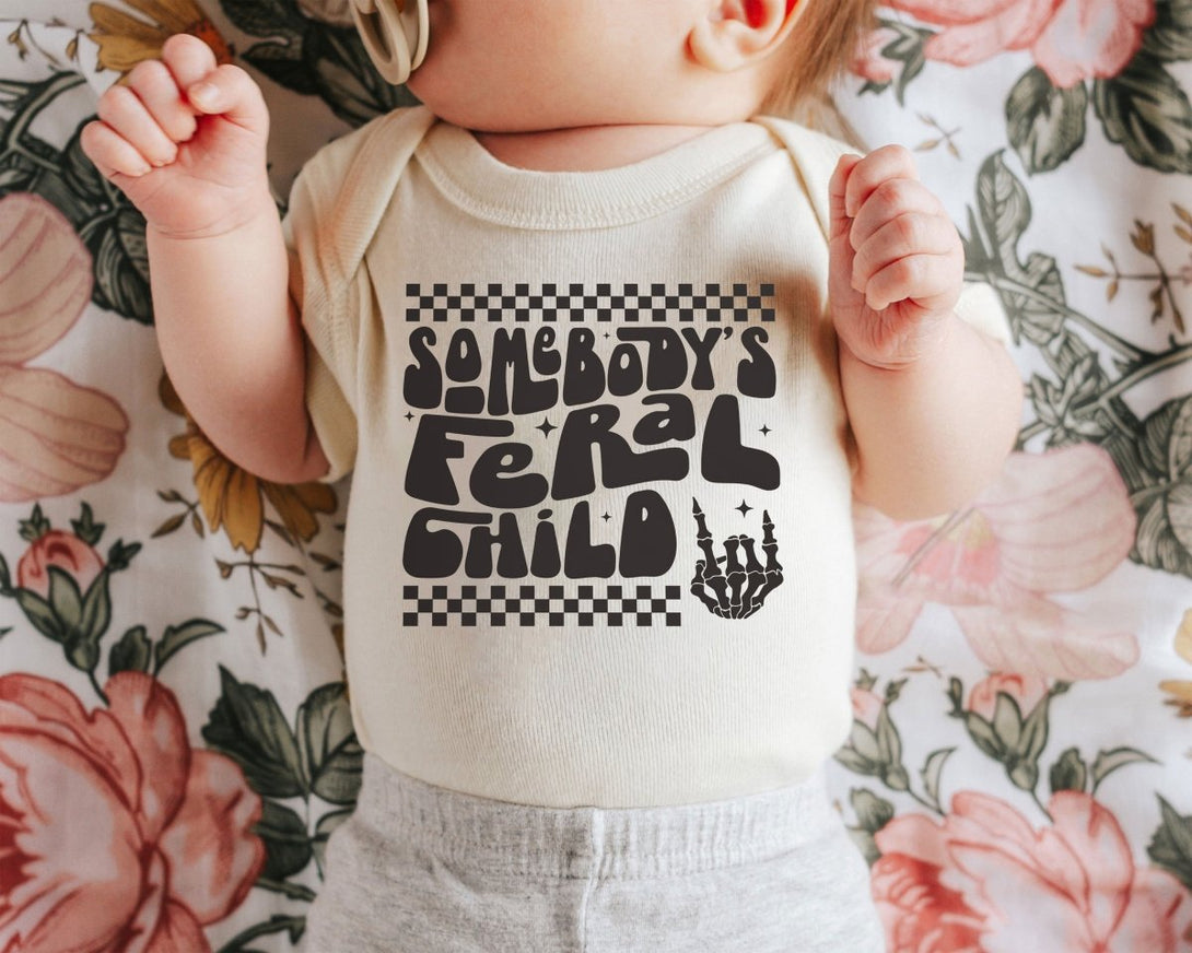 Somebodys Feral Child Baby Onesie - Funny Unisex Bodysuit - Edgy Wild Child Natural Onesie - BabiChic