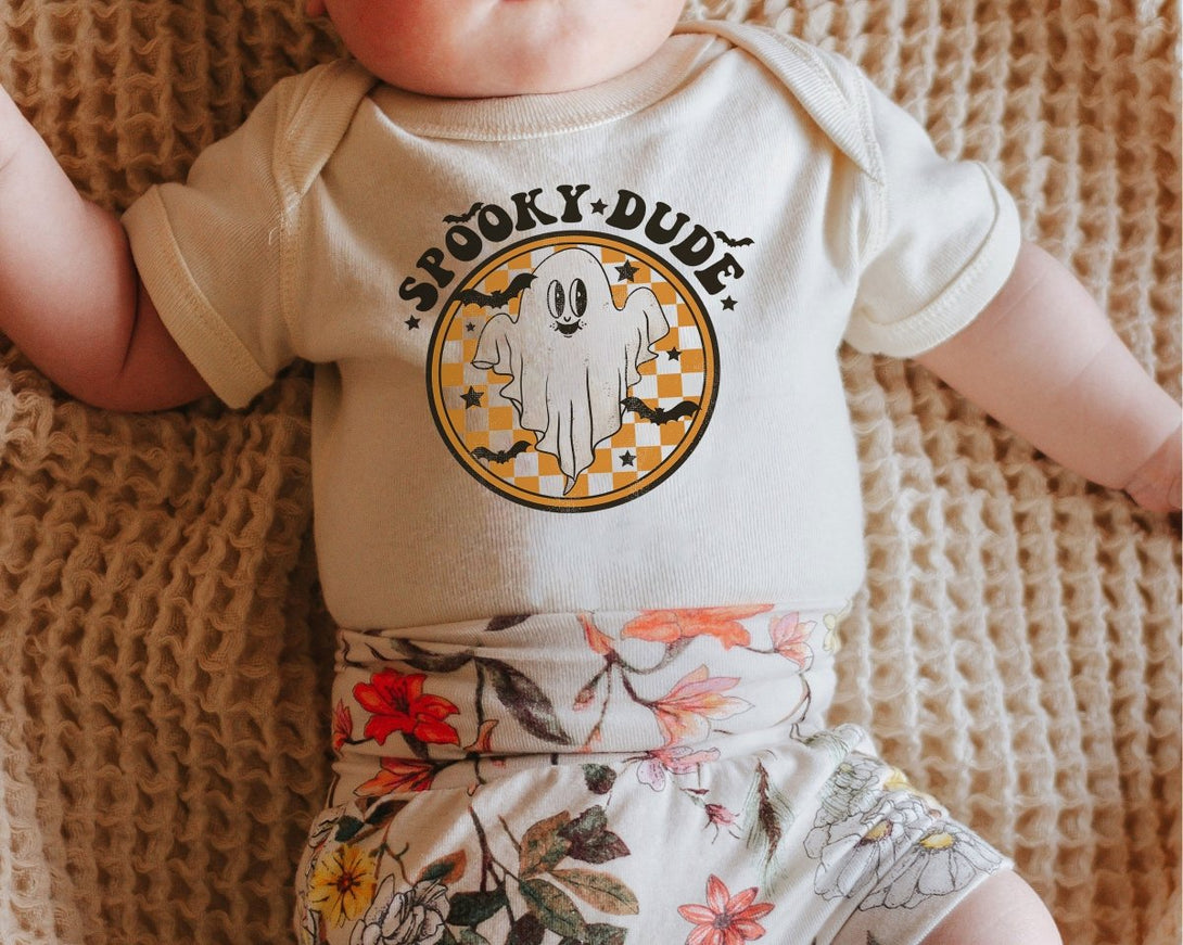 Spooky Dude Baby Onesie - Retro Boys Halloween Bodysuit - Cute Natural Fall Onesie - BabiChic