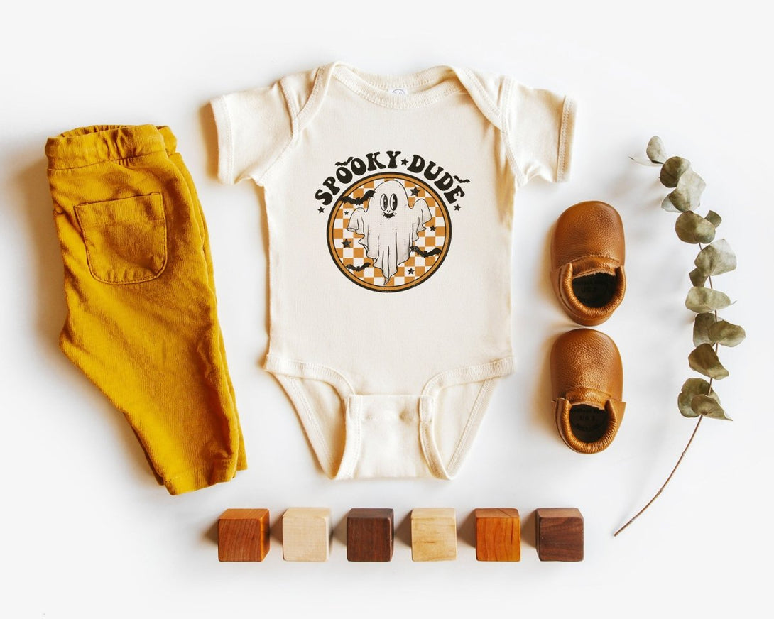 Spooky Dude Baby Onesie - Retro Boys Halloween Bodysuit - Cute Natural Fall Onesie - BabiChic