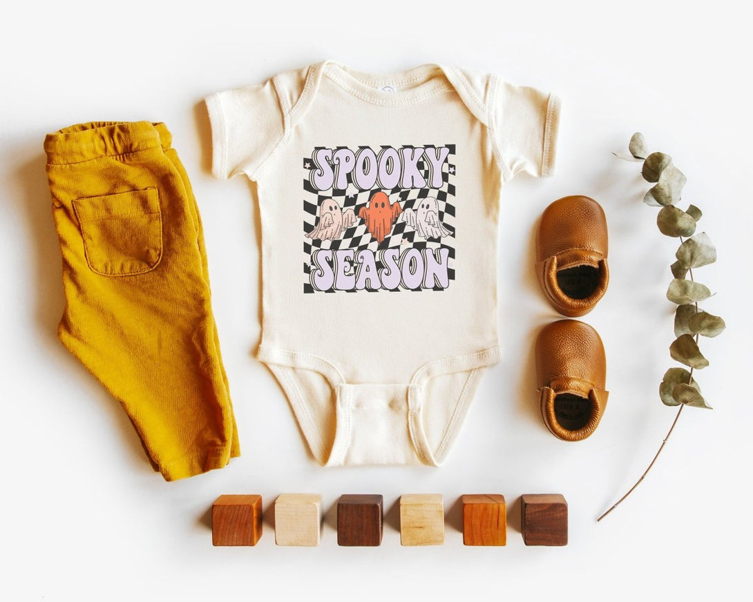 Spooky Season Baby Onesie - Retro Halloween Bodysuit - Cute Ghost Natural Onesie - BabiChic