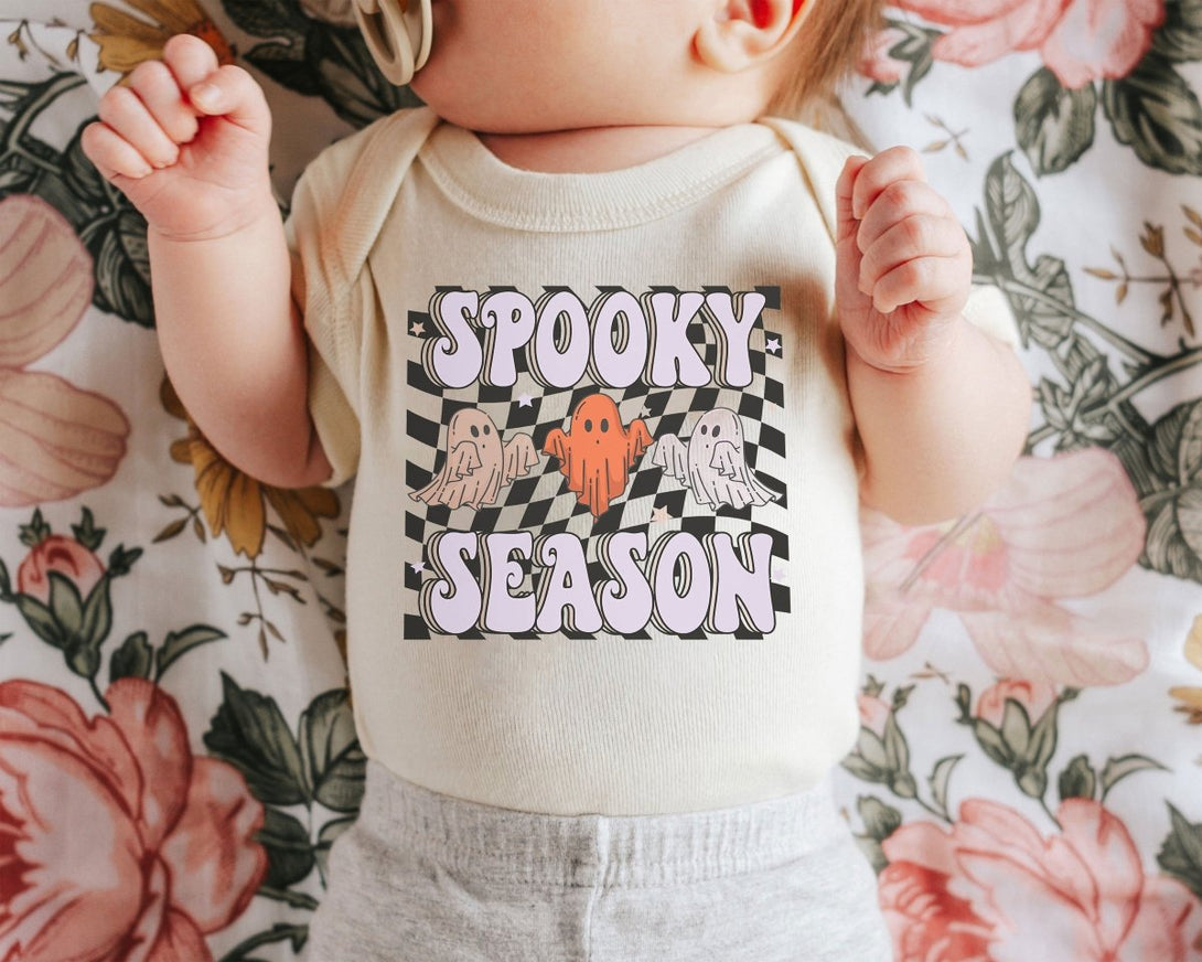 Spooky Season Baby Onesie - Retro Halloween Bodysuit - Cute Ghost Natural Onesie - BabiChic