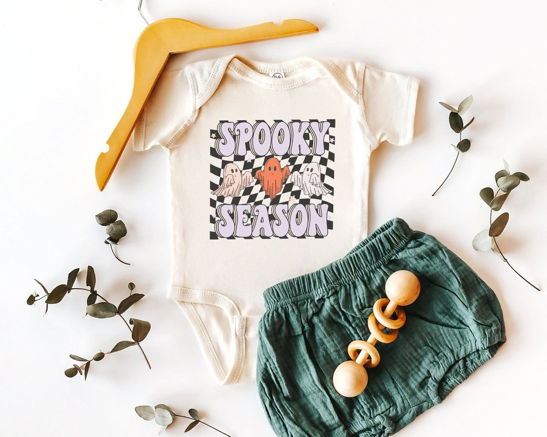 Spooky Season Baby Onesie - Retro Halloween Bodysuit - Cute Ghost Natural Onesie - BabiChic