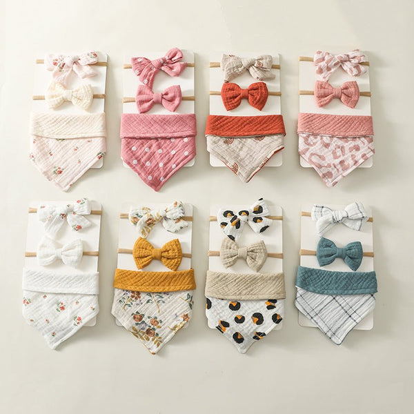 Triangle Bibs and Printed Headband Set Stylish Accessories for Baby Girl - BabiChic